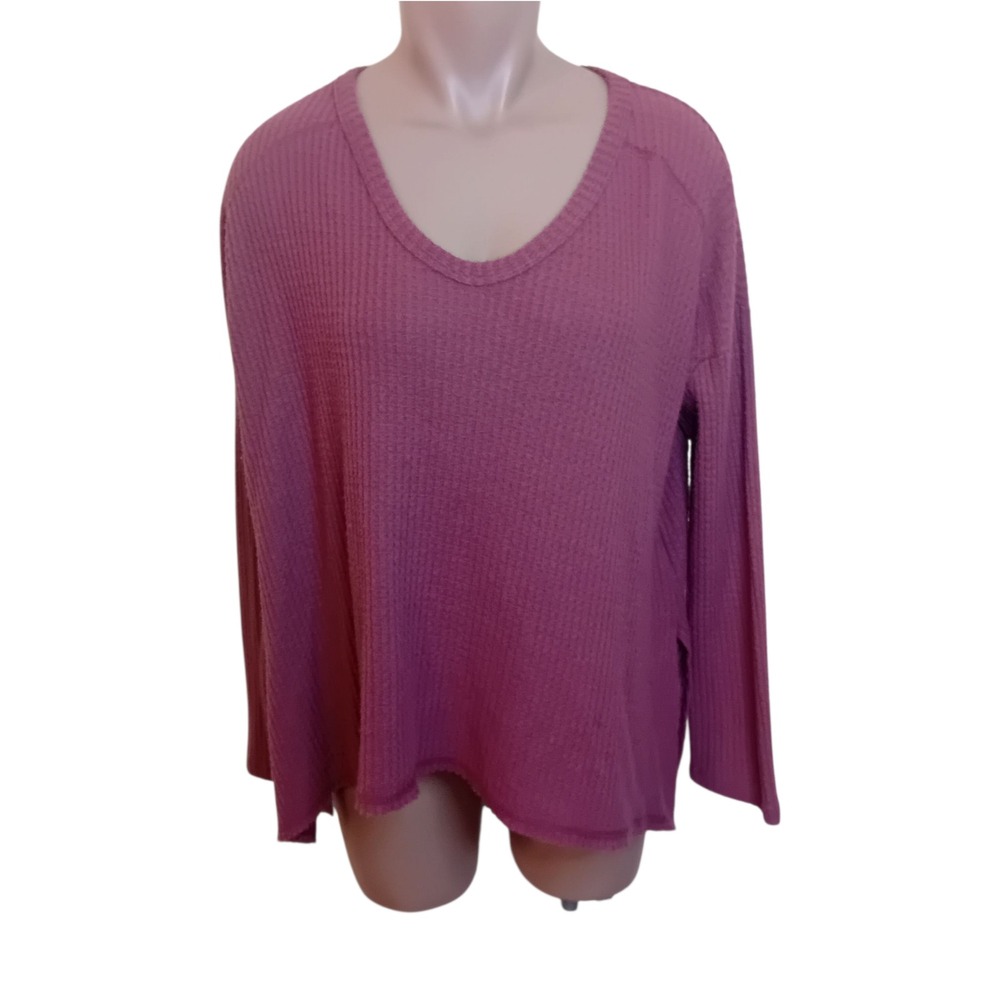 NWOT Coin 1804 Waffle Knit VNeck Long Sleeve Lightweight High Low Casual Mauve L